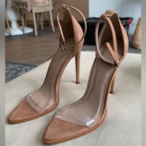 Nude heels with clear toe strap. Worn once.